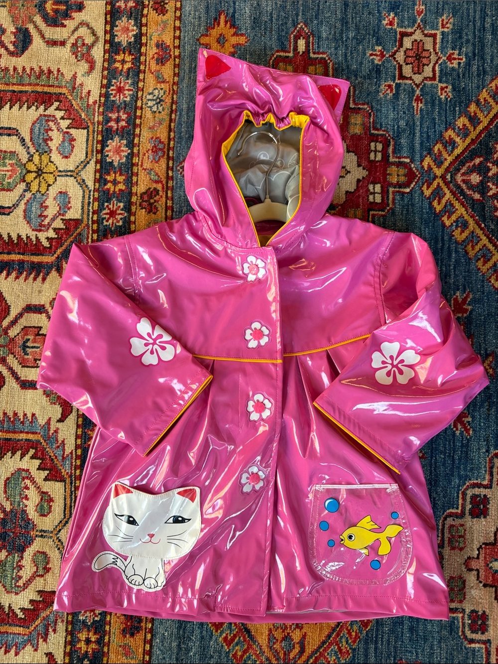 Kidorable Shiny Pink Hooded Raincoat with Cat Ears